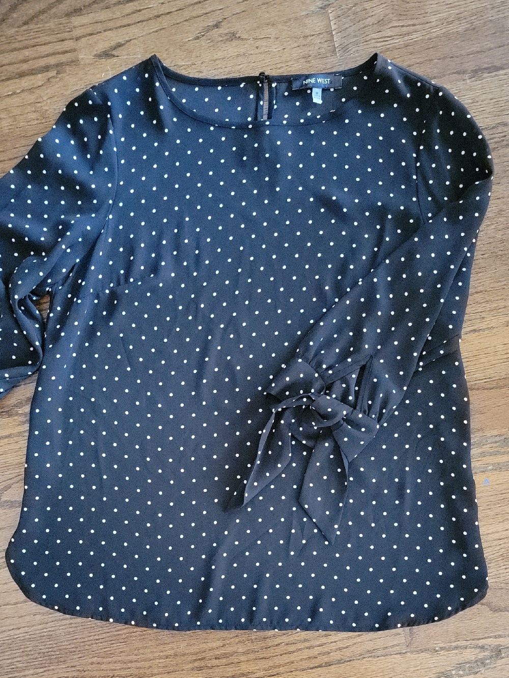 Nine West Black Polka Dot Tie-Cuff Blouse